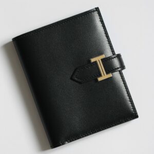 Hermes Bearn Compact Handmade Wallet in Black Box Calfskin