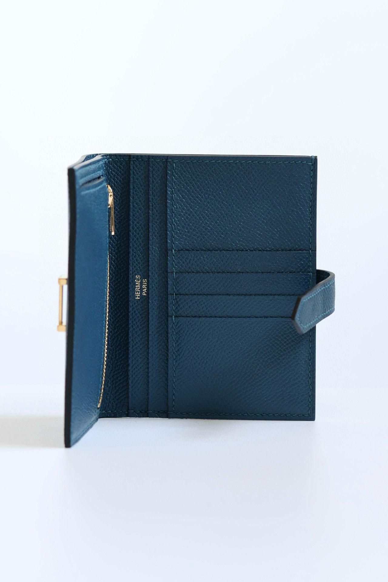 Hermes Bearn Compact Handmade Wallet in Deep Blue Epsom Calfskin - Image 6