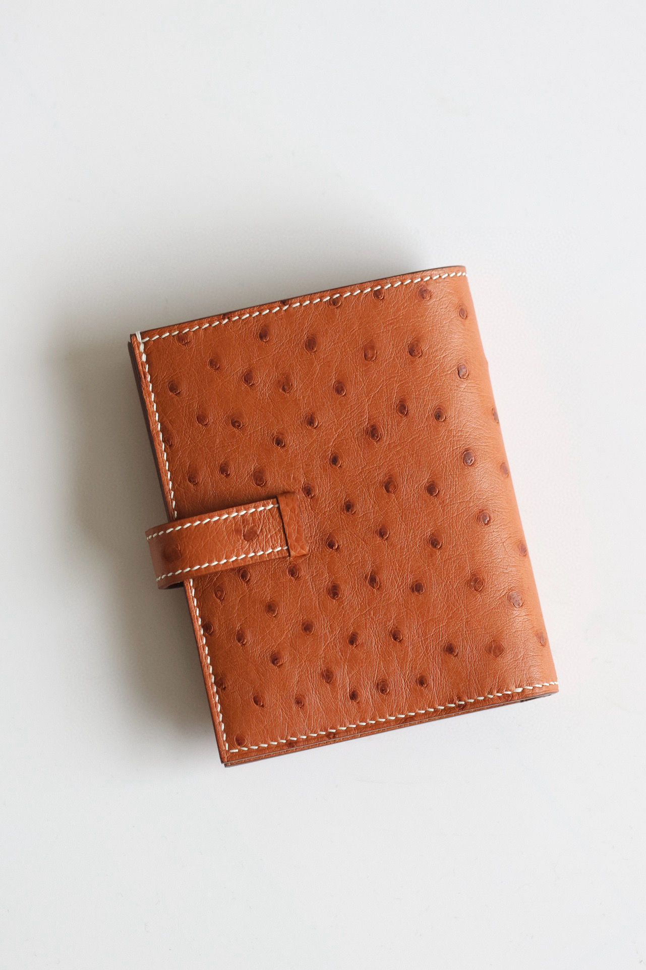 Hermes Bearn Compact Handmade Wallet in Gold Ostrich Leather - Image 10