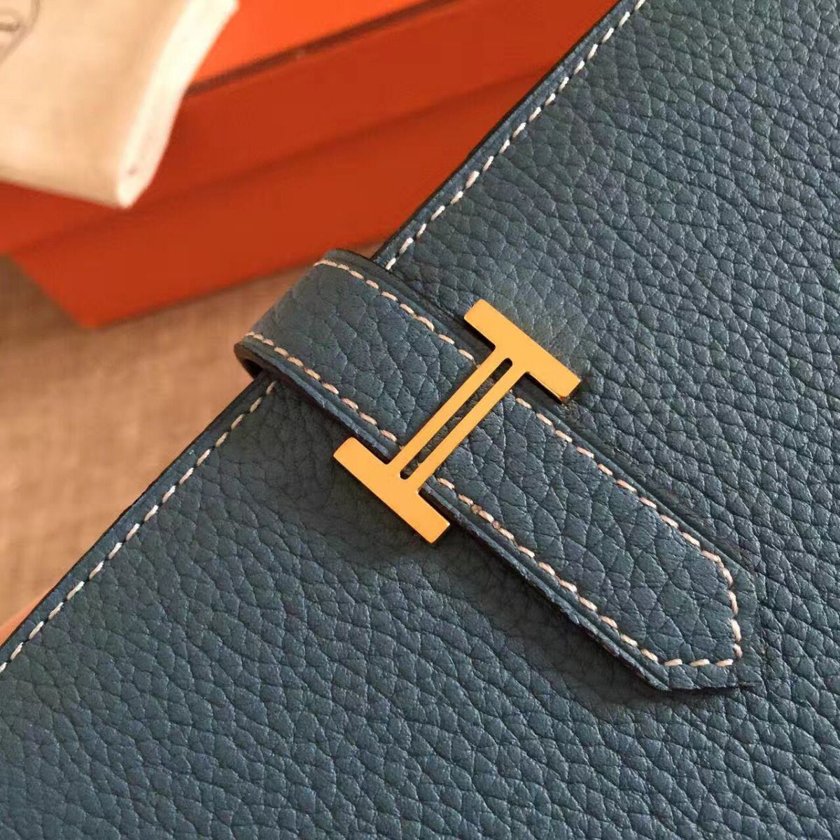 Hermes Blue Jean Clemence Bearn Gusset Wallet - Image 6