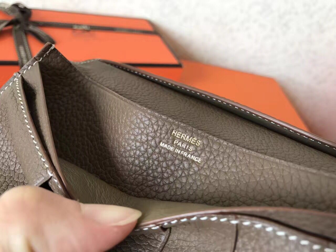 Hermes Taupe Clemence Bearn Gusset Wallet - Image 8