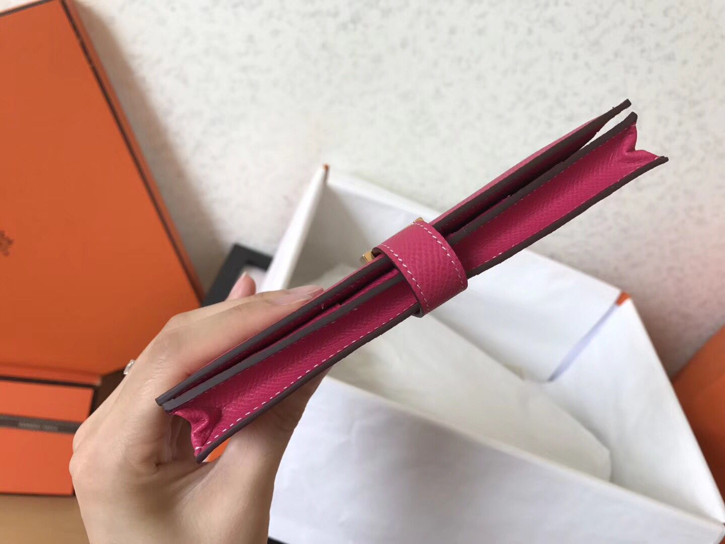 Hermes Peach Epsom Bearn Gusset Wallet - Image 4