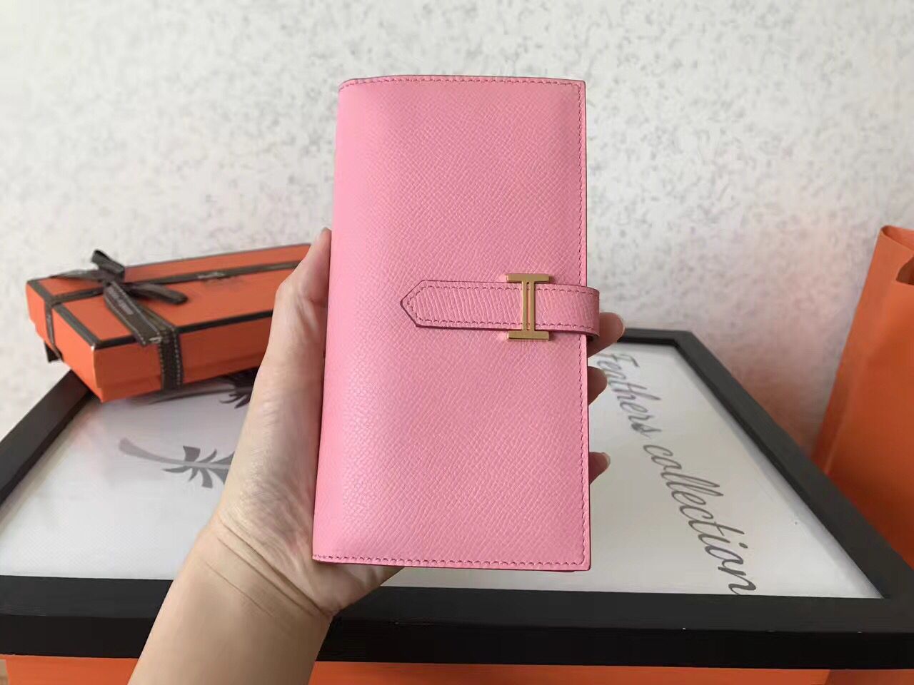 Hermes Pink Epsom Bearn Gusset Wallet - Image 3