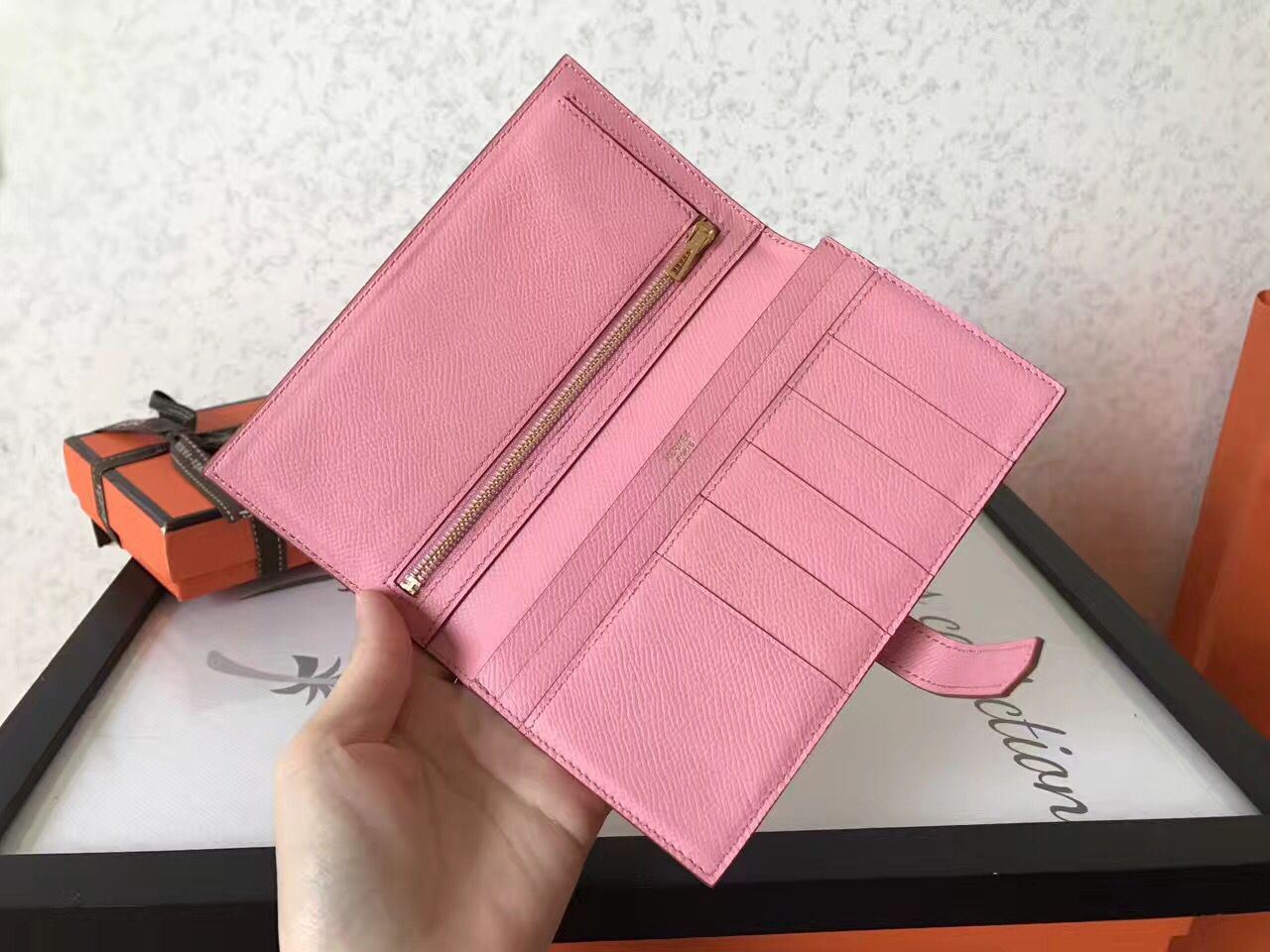 Hermes Pink Epsom Bearn Gusset Wallet - Image 7