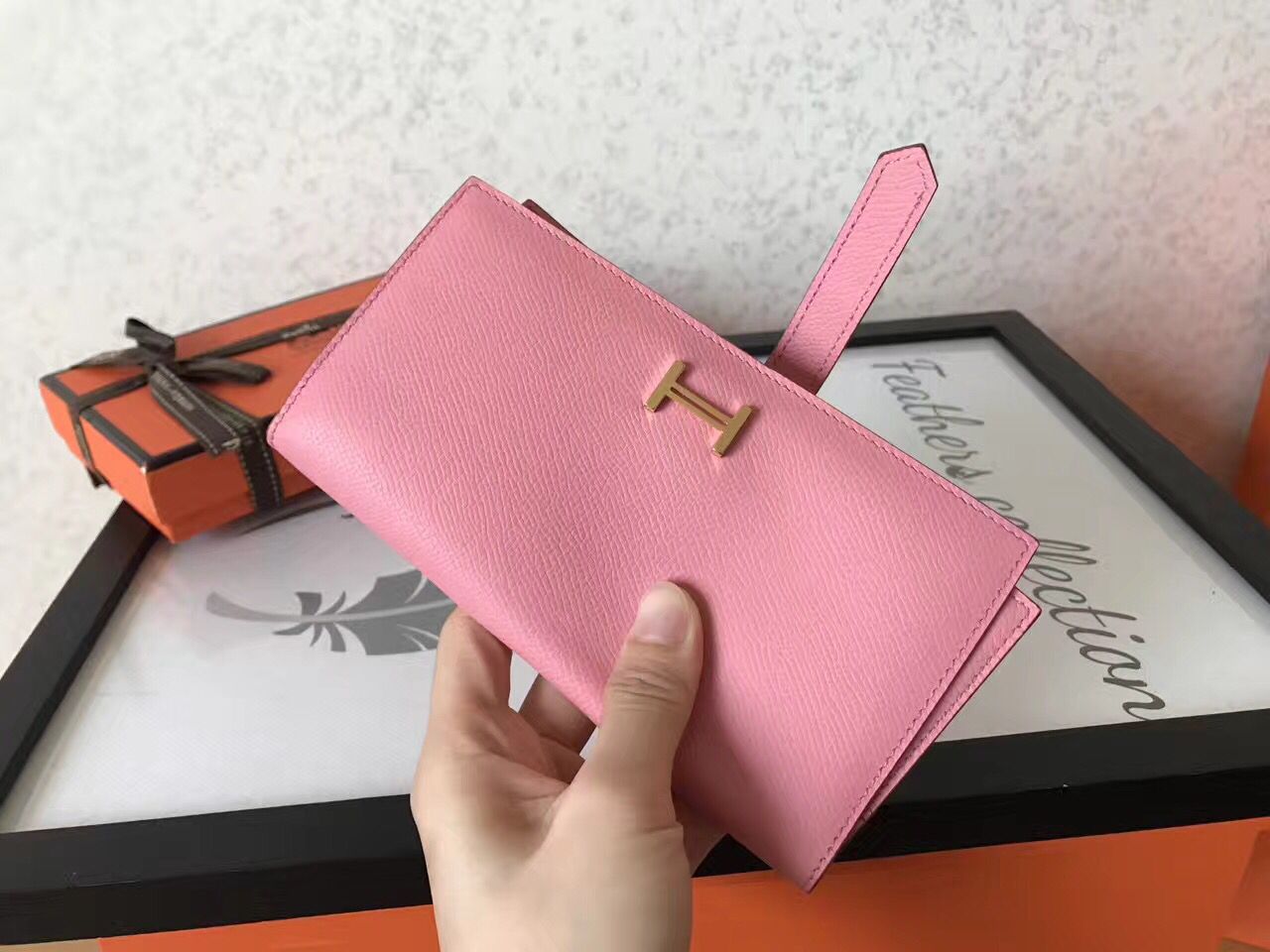 Hermes Pink Epsom Bearn Gusset Wallet - Image 8