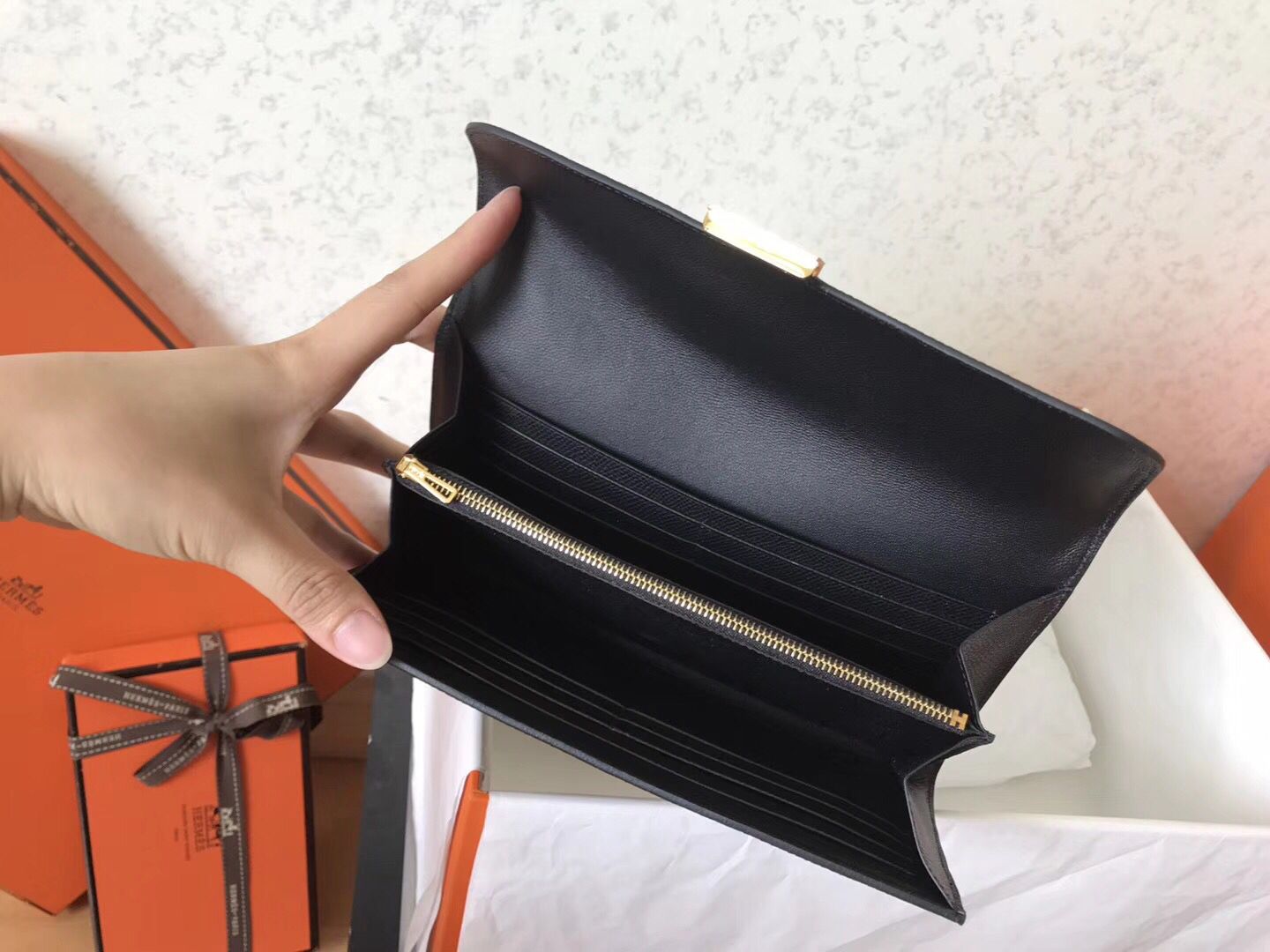 Hermes Constance Long Wallet In Black Epsom Leather - Image 7