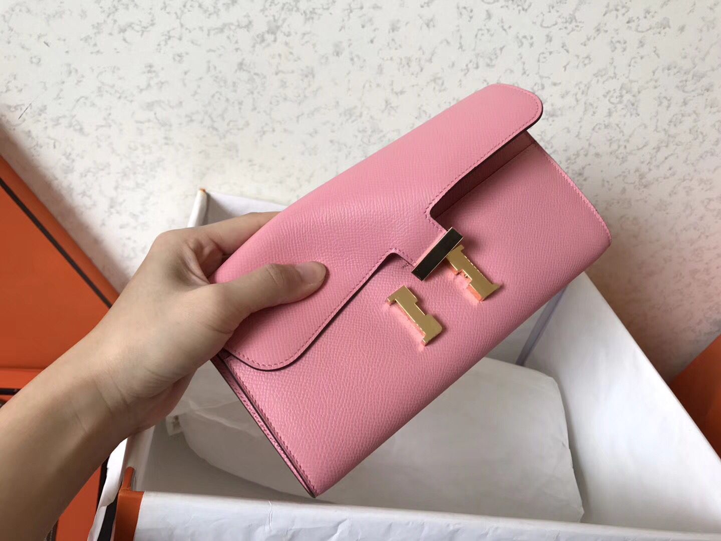 Hermes Constance Long Wallet In Pink Epsom Leather - Image 7