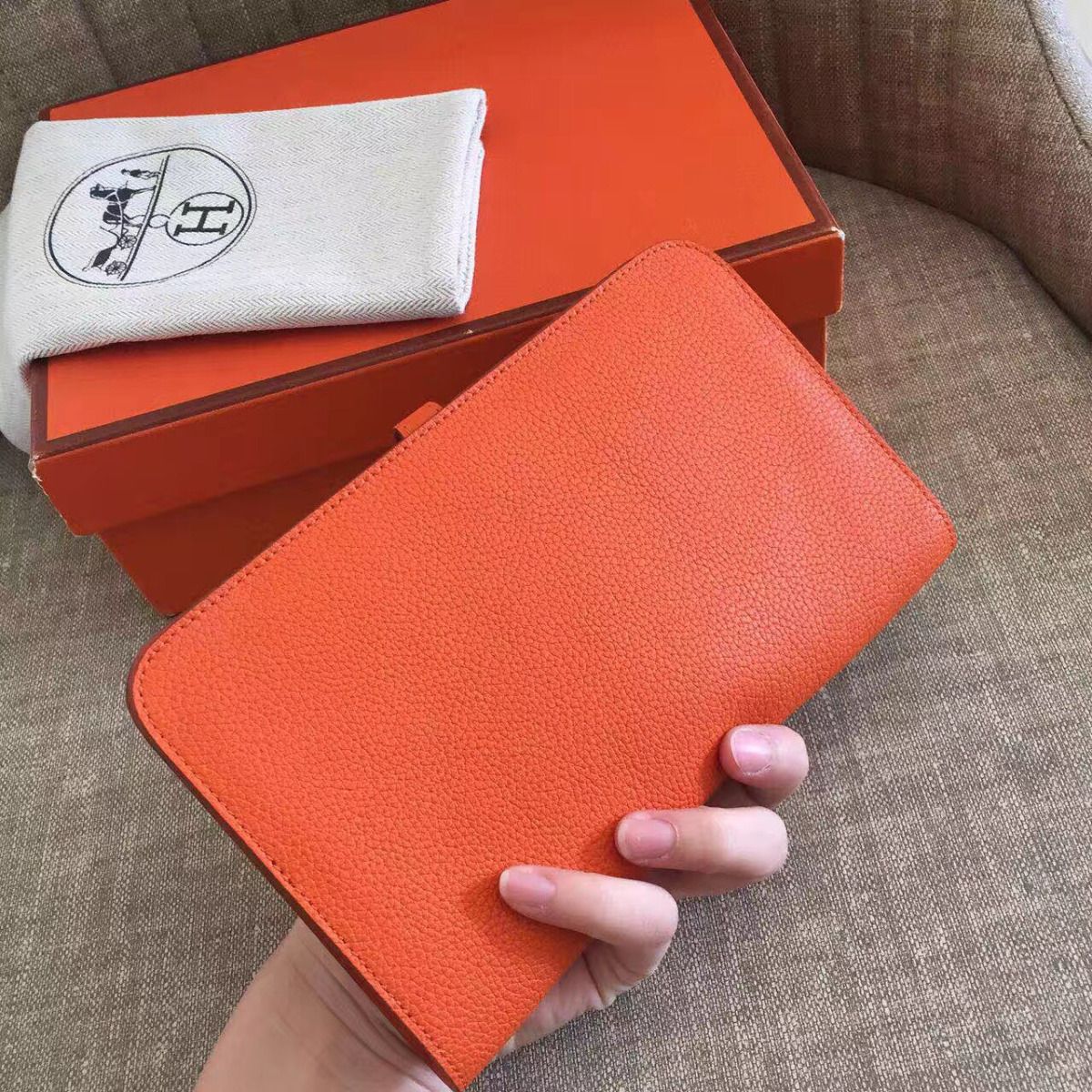 Hermes Dogon Duo Wallet In Orange Clemence Leather - Image 3
