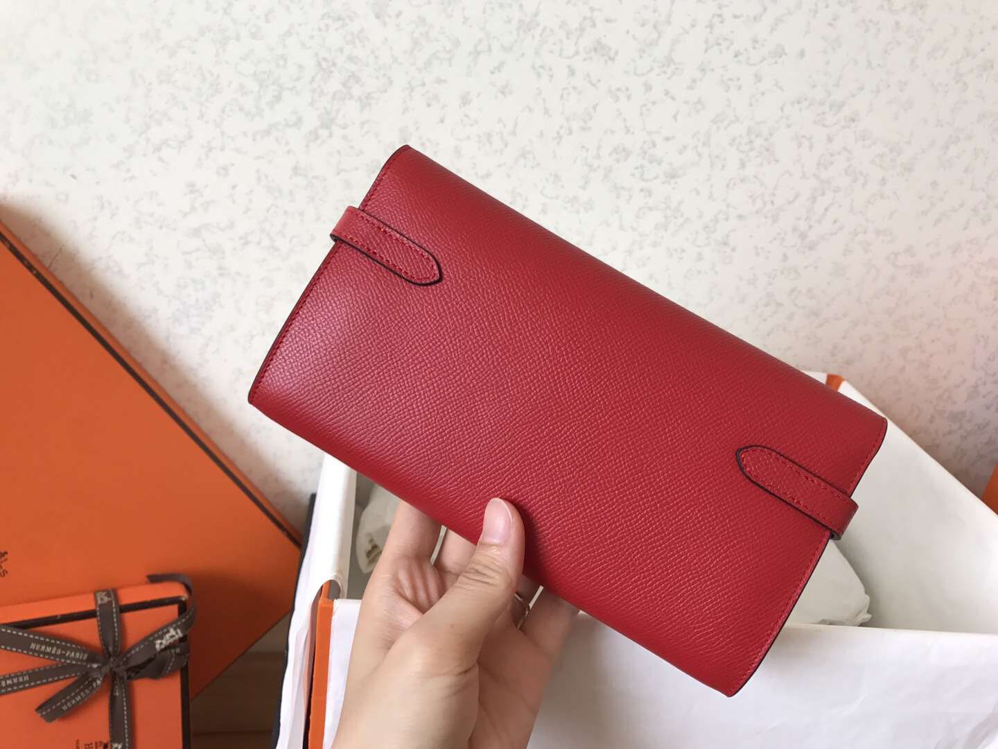 Hermes Kelly Classic Long Wallet In Red Epsom Leather - Image 3