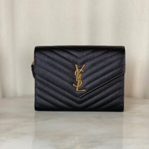 YSL Black Cassandre Small Flap Pouch W/ Holder