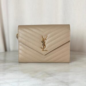 YSL Beige Cassandre Small Flap Pouch W/ Holder