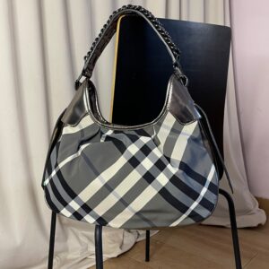 Burberry Metallic Dark Grey Beat Check Shoulder Bag