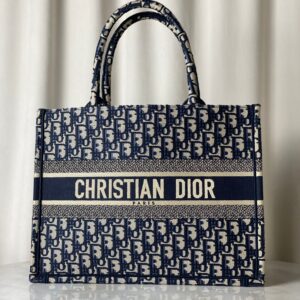 Christian Dior Navy Blue Oblique Book Medium Tote Bag